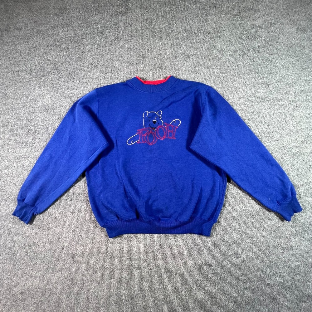 Pooh Sweatshirt Womens L Blue Embroidered Winnie The Pooh Pullover Crew Neck